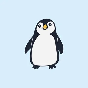 Hand Drawn Cute Penguin in Flat Illustration Stock Illustration