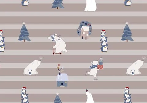Hand drawn cute polar bears. Stock Illustration