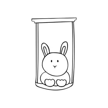 Hand drawn Cute Rabbit on swing hanging Cartoon Mascot Character Vector illustra Illustrazione stock