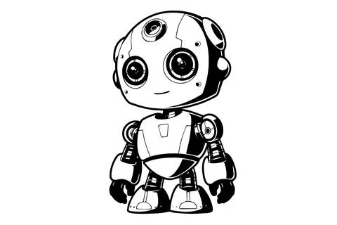 Hand-Drawn Cute Robot or chat bot in a Timeless Vintage Engraved Style. Vector Stock Illustration