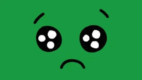 Hand Drawn Cute Sad Face and Glossy Shiny Eyes Animation on Green Screen 動画素材 335124666