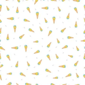 Hand-drawn Cute seamless pattern with ice cream. Can be used for wrapping paper Stock Illustration
