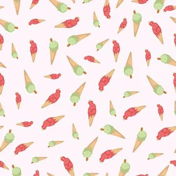 Hand-drawn Cute seamless pattern with ice cream. Can be used for wrapping paper Stock Illustration