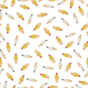 Hand-drawn Cute seamless pattern with ice cream. Can be used for wrapping paper Stock Illustration