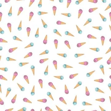 Hand-drawn Cute seamless pattern with ice cream. Can be used for wrapping paper Stock Illustration