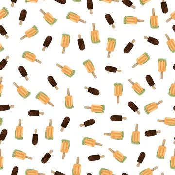 Hand-drawn Cute seamless pattern with ice cream. Can be used for wrapping paper Stock Illustration