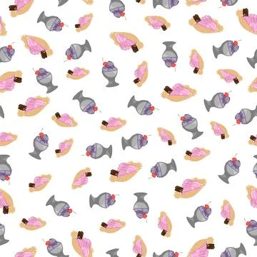 Hand-drawn Cute seamless pattern with ice cream. Can be used for wrapping paper Stock Illustration
