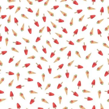 Hand-drawn Cute seamless pattern with ice cream. Can be used for wrapping paper Stock Illustration