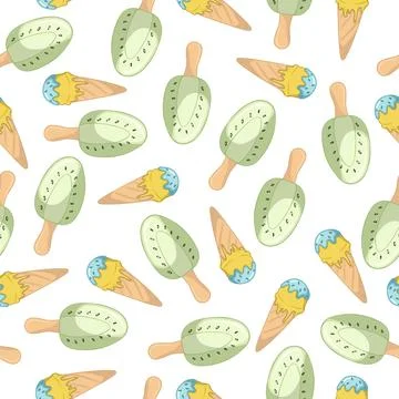 Hand-drawn Cute seamless pattern with ice cream. Can be used for wrapping paper Stock Illustration