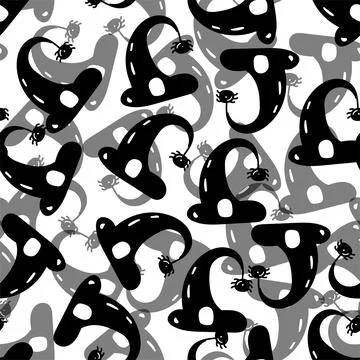 Hand drawn cute seamless pattern with cartoon Witch Hat and spider in doodle Stockillustratie