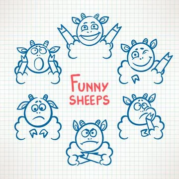 Hand-drawn cute sheep Stock Illustration