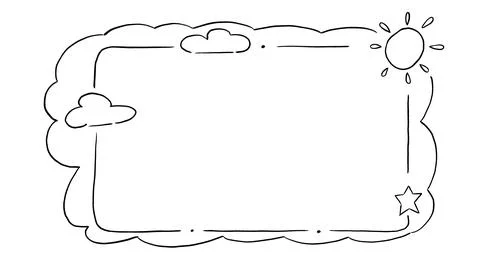 Hand drawn cute sky doodle frame with sun clouds and star minimal line art .. Illustrazione stock