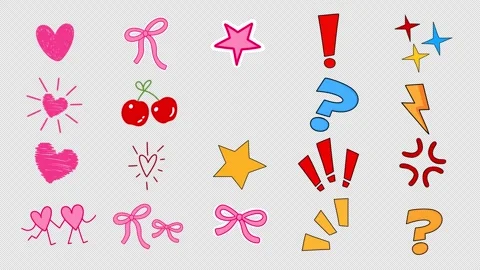 Hand Drawn Cute Sparkle Heart Symbol Animated Overlay Pack Transparent Vídeo Stock 340532473