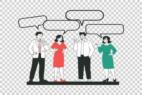 Hand drawn cute speech bubble with four character Ilustração Stock