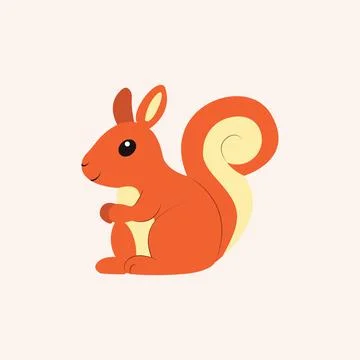 Hand Drawn Cute Squirrel Flat Illustration Stock Illustration