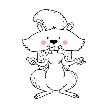 Hand drawn of cute squirrel-Linear Vector Illustration Stock Illustration
