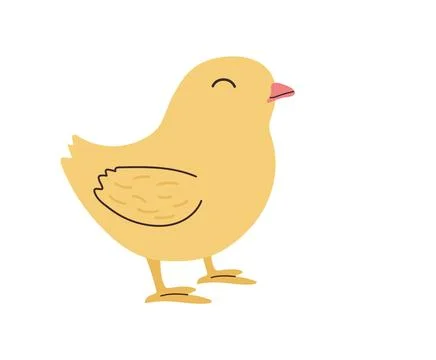 Hand drawn cute standing small yellow Chick. Flat vector spring Easter design Stock Illustration