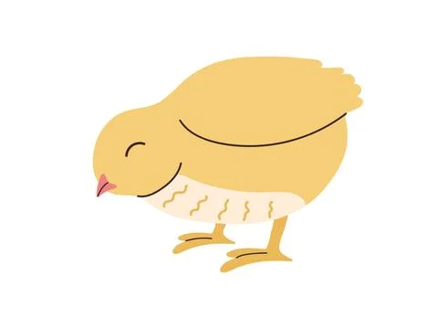 Hand drawn cute standing small yellow Chick. Kawaii Chicken bird nestling ico Stock Illustration