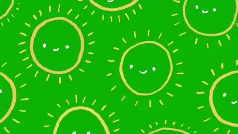 Hand drawn cute sun face animation green screen. Kawaii smiling sun pattern  Stock Footage 325800034