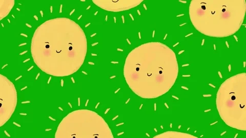 Hand drawn cute sun face animation green screen. Kawaii smiling sun pattern  Stock Footage 325800068