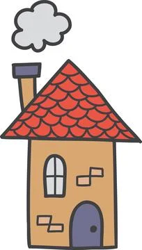 Hand Drawn cute two storey vintage house illustration Stock Illustration