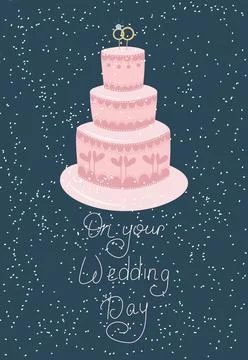 Hand drawn cute wedding invitations with cake Stock Illustration