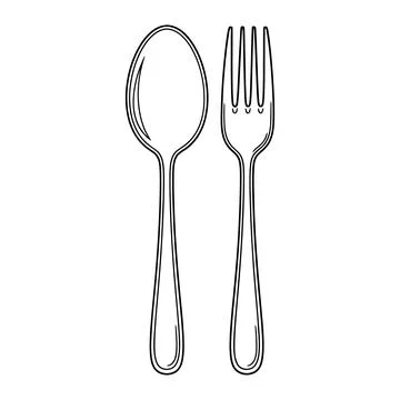 Hand drawn cutlery set with spoon and fork sketch for gourmet branding Stock Illustration