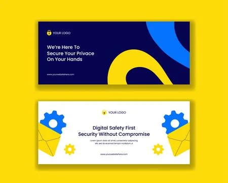 Hand Drawn Cyber Security and Data Privacy Cartoon Background Horizontal Ba.. Illustrazione stock