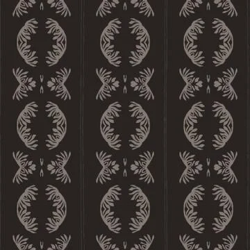 Hand drawn damask stripe seamless pattern. Modern japanese medallion motif on Stock Illustration