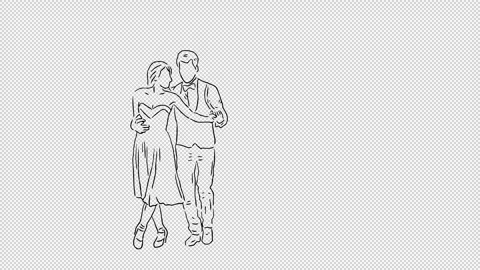 Hand Drawn Dancing Couple with transparent (alpha) background Stock Footage 249604453