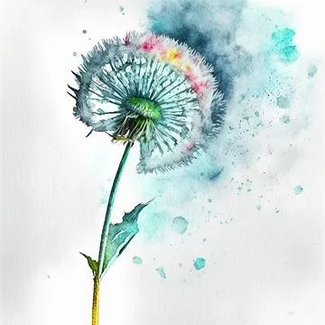 Hand drawn dandelion watercolor and graphics Stock Illustration