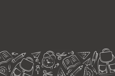 Hand drawn dark background back to school with a portfolio of watches and school Stock Illustration