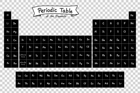 Hand-drawn dark mode periodic table of elements inverted grid diagram Stock Illustration