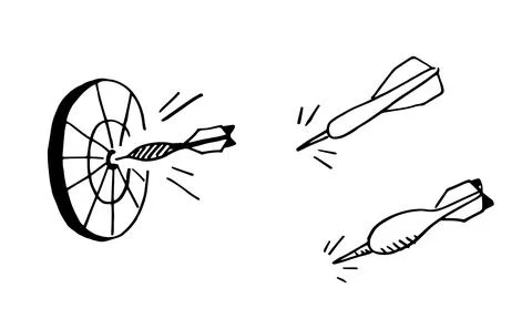Hand drawn dart and target doodle Stock Illustration