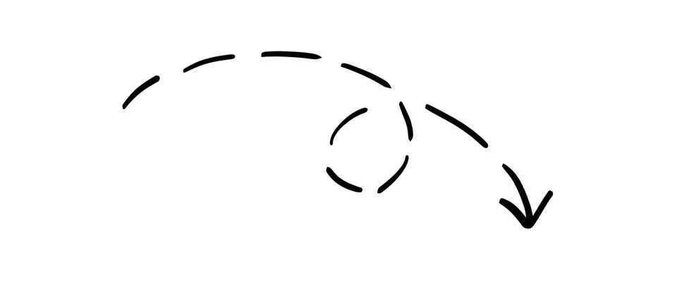 Hand-drawn dashed arrow indicating a curved path and direction 스톡 일러스트