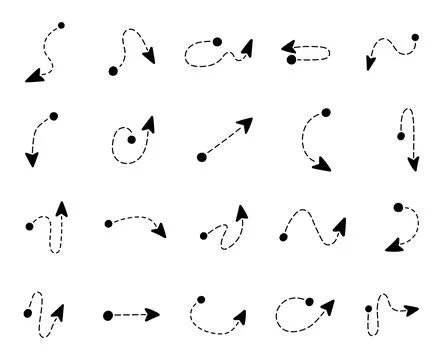 Hand drawn dashed arrow path set Stock Illustration