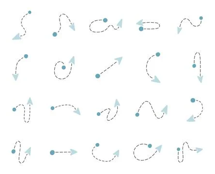Hand drawn dashed arrow path set Stock Illustration