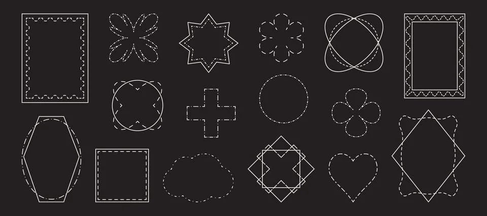 Hand-drawn dashed line frames and borders set. Ilustração Stock