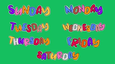 Hand Drawn Days of the Week Animated Sticker Text Pack on Green Screen Overlay 動画素材 336104769