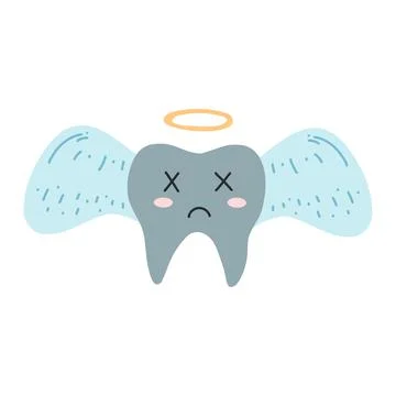 Hand drawn dead decay tooth character in cartoon flat style. Vector illustrat Stock Illustration