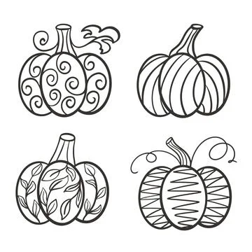 Hand drawn decorated pumpkin set Ilustración de archivo