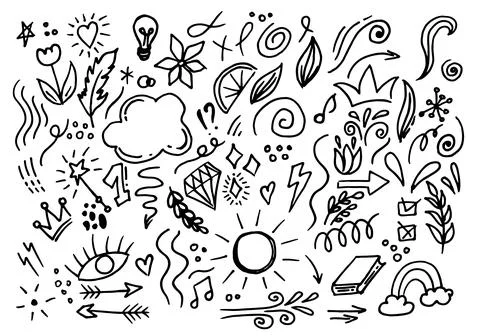 Hand drawn decorative abstract scribble doodle. pointing arrow, outline shapes Stock Illustration