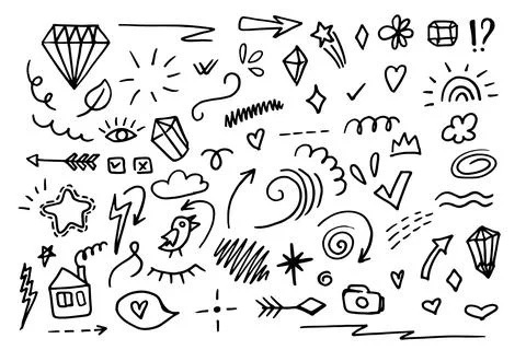 Hand drawn decorative abstract scribble doodle. pointing arrow, outline shapes Stock Illustration