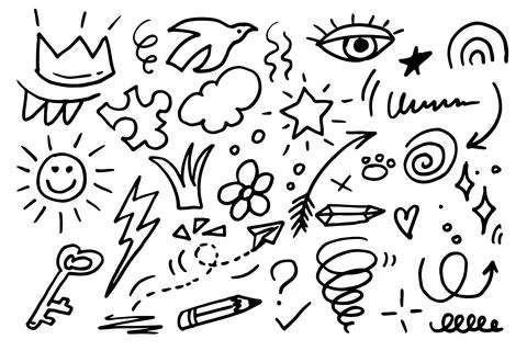 Hand drawn decorative abstract scribble doodle. pointing arrow, outline shapes Stock Illustration