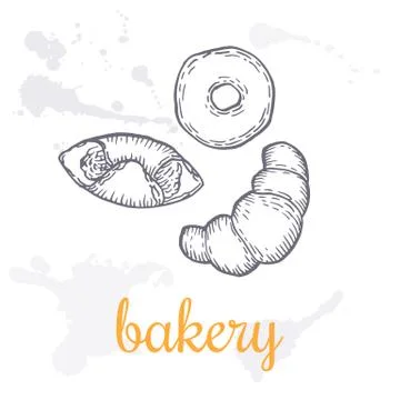 Hand drawn decorative bakery template . Vector Illustration. Stock Illustration