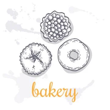 Hand drawn decorative bakery template . Vector Illustration. Stock Illustration