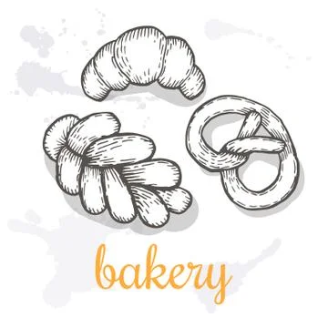 Hand drawn decorative bakery template . Vector Illustration. Stock Illustration