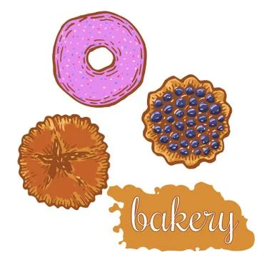 Hand drawn decorative bakery template . Vector Illustration. Stock Illustration