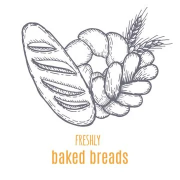Hand drawn decorative bread bakery . Vector Illustration. Stock Illustration