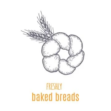 Hand drawn decorative bread bakery . Vector Illustration. Stock Illustration